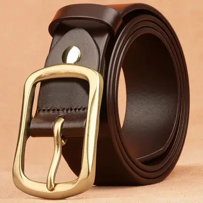 Paul Pure Cowhide Men's Leather Belt with Gold Buckle