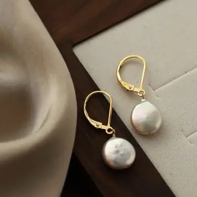 14k Gold Pearl Earrings for Women