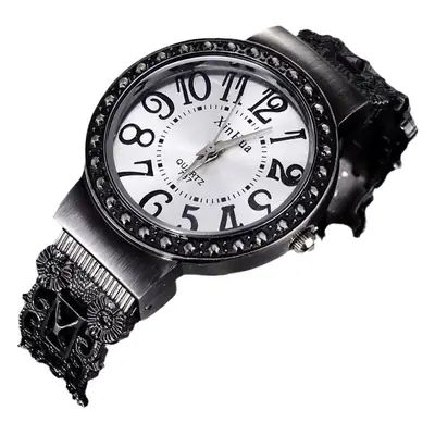 Women's Black Crystal Bracelet Watch with Diamond Dial