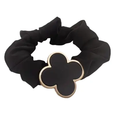 Black Retro French Hair Band with Gold Clover Design