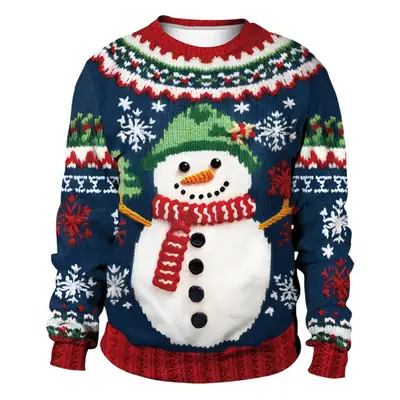 3D Christmas Tree Sweater Round Neck Red White