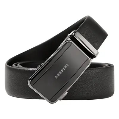 Men's Black Leather Belt with Silver Buckle & Smart Watch