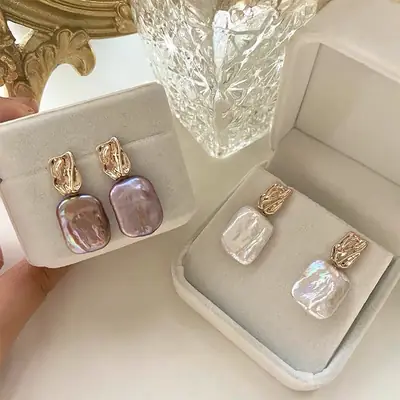 Retro Square Pearl Earrings for Women Elegant Fashion