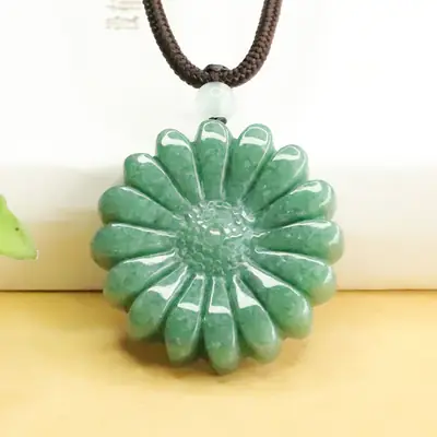 Oil Green Flower Jade Pendant Necklace for Women