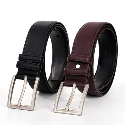 Men's Imitation Leather Belt Black Brown with Alloy Buckle 3.8cm