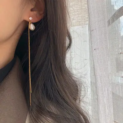 925 Silver Pearl Tassel Earline Baroque Earrings