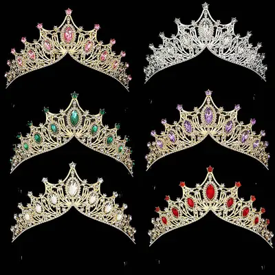 Crystal Crown Headband for Bridal Wear Gold Blue