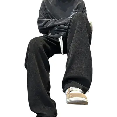 Boao Velvet Pants Men Black Wide Leg Sports Casual