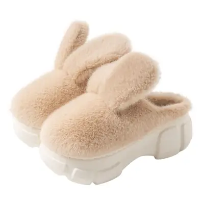 Big Ear Rabbit cotton slippers women's autumn and winter thick bottom non-slip indoor home cute rabbit furry slippers closed toe warm