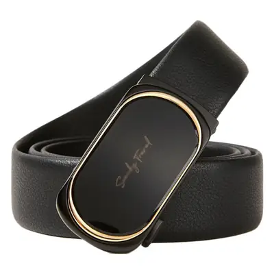 Men's Black Leather Belt with Alloy Buckle & Automatic Clasp