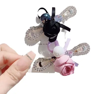 South Korea New Women's Pearl Ribbon Hairpin Bow Duckbill Clip Rose Flower Side Clip Sweet Bangs Clip