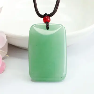 Green Jade Pendant Necklace with Red Crystal Top