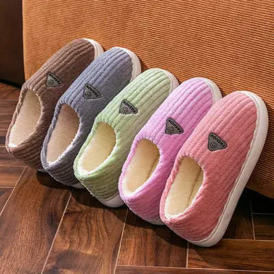 Cotton slippers for women winter home indoor home warm non-slip thick bottom couple new woolen slippers for men autumn and winter