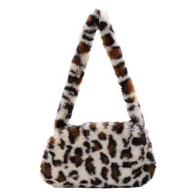 Leopard Print Plush Shoulder Bag for Women