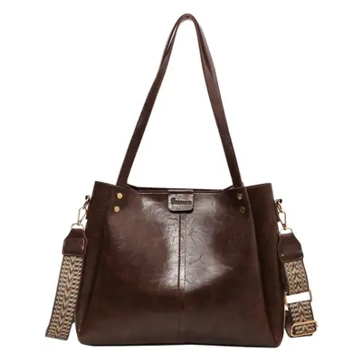 Women's Brown Leather Shoulder Tote Bag Large Capacity