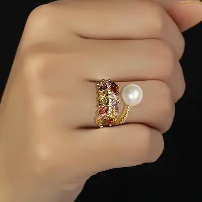 Natural Pearl Copper Plated 18K Gold Ring
