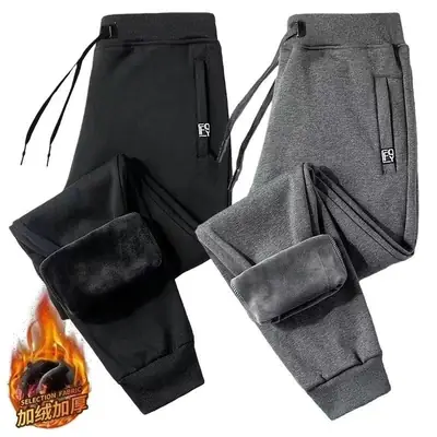 Men Fleece Lined Grey Sweatpants Ankle Tie