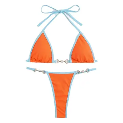 Orange Blue Cross Body Bikini Set for Women