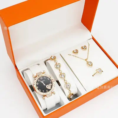 Women's Heart Dial Watch Set with Bracelet & Necklace