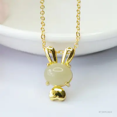 Guan Yu Jade Rabbit Necklace for Women Gold Chain