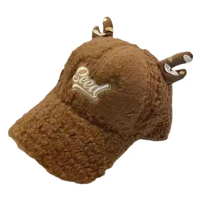 Black Fleece Berber Cap with Antler Embroidery for Women