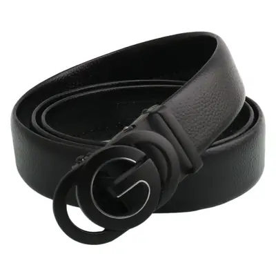 Hongsheng Men's Black Leather Belt with Double G Buckle