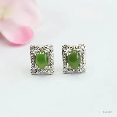 Guan Yu Jade Jasper Earrings S925 Silver Square