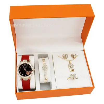 Gold Plated Heart-Shaped Watch Set for Women