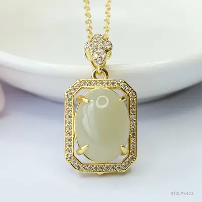 Guan Yu Jade Pendant Necklace for Men Women Gold Plated