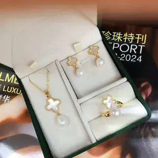 Pearl Necklace Set Gold Plated 3-Piece Fashion Jewelry
