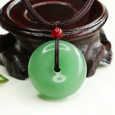 Green Jade Ping An Buckle Pendant Necklace