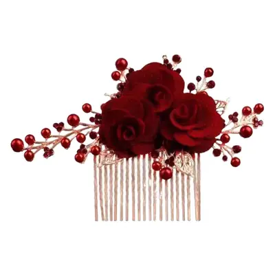 Red Rose Hair Comb for Weddings & Festivals