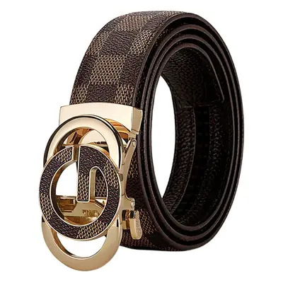 Men's Gold Plated G Logo Belt Brown PU Leather
