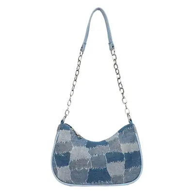 Women Blue Denim Chain Shoulder Bag 2023