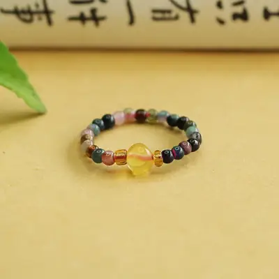 Ayru Natural Candy Tourmaline Ring Amber Braided Women