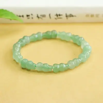 Green Jade Gourd Bracelet with "K" Engraving