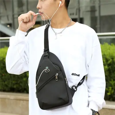 Men's Blue Waterproof Chest Bag with Adjustable Strap