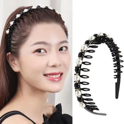 Pearl Hairband with Toothed Design for Women