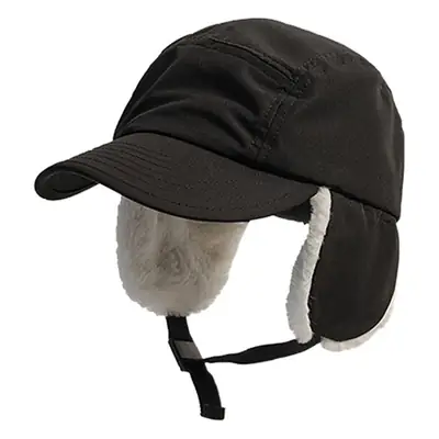 Men's Fleece Lined Ski Hat Beige Black Curved Brim