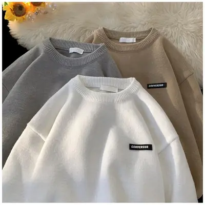 Men's Black Korean Style Crewneck Sweater