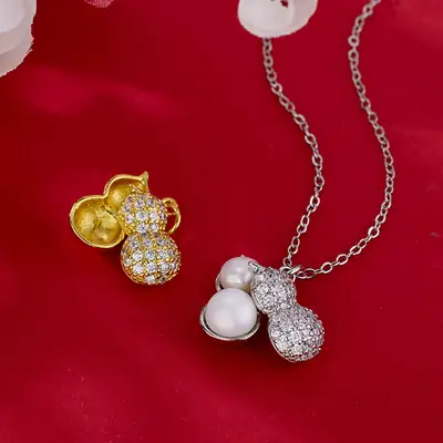 Korean Style Pearl Gourd Pendant Necklace Set for Women