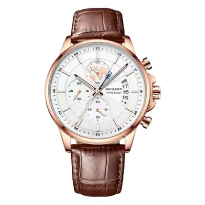 Men's Guberson Quartz Chronograph Watch Black Leather Strap