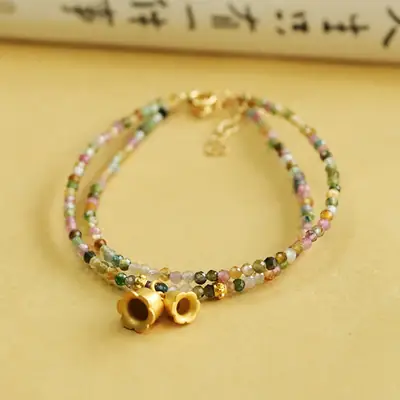 Double Circle Ayu Tourmaline Bracelet with Gold Clasp