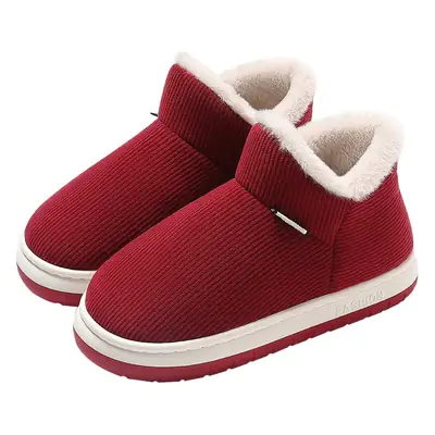 Women Winter Red Knit Slippers with Fleece Lining