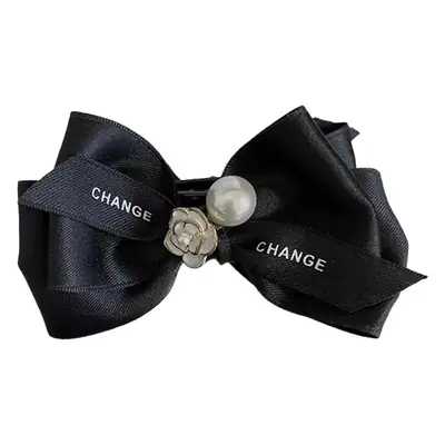 French Style Black Bow Hairpin with Pearl Accents