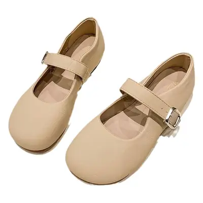 Women's White Mary Jane Flat Shoes with Buckle Strap