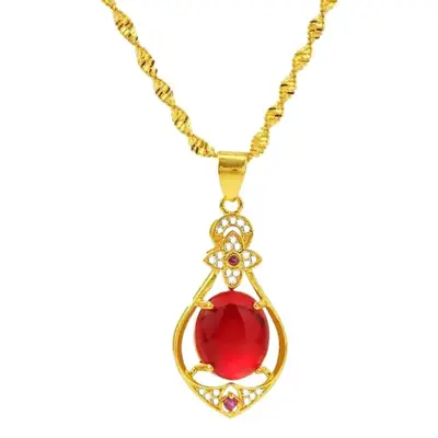 Red Gold Pendant Necklace for Women with Red Stone & Sparkle