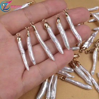 White Bright Pearl Toothpick Gold Edge Single Ring Pendant DIY Earrings