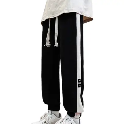 Fleece Lined Ankle-Tied Sweatpants Black White