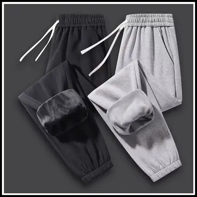 Men Fleece Lined Grey Ankle Tied Sweatpants